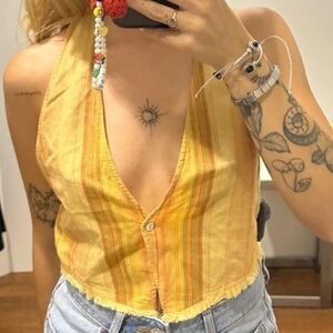 Zara Crop vest Women's Tan &‎ Yellow striped tank top size xs NEW